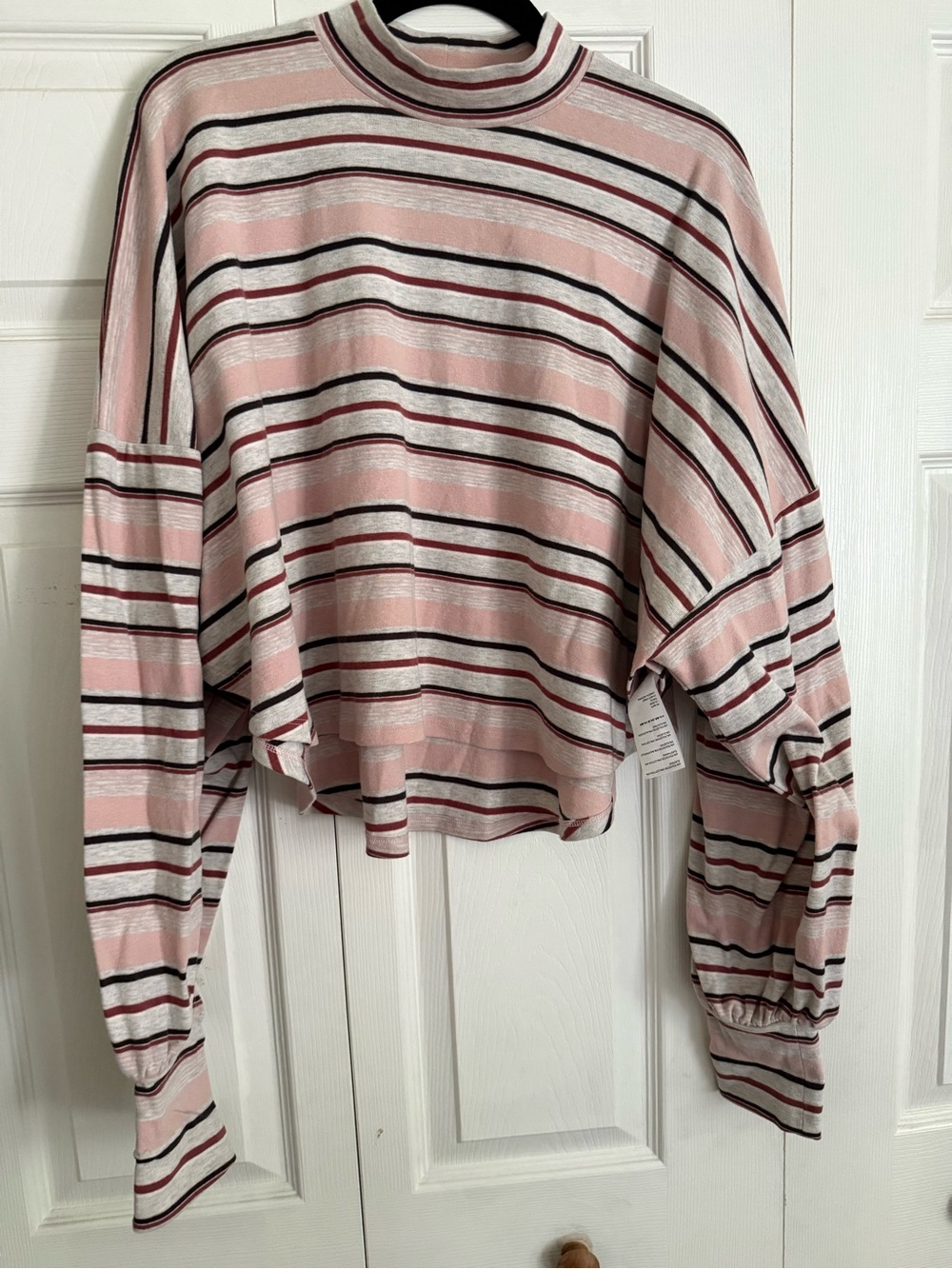 Free People Pink & Cream Striped Mock Neck Crop Top